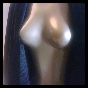 Opera coat # 1,,, solid  black velvety coat/robe size M/L blue silky inside